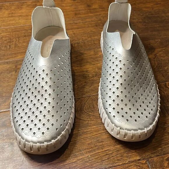 ILSE JACOBSEN TULIP SLIP-ON FLATS - METALLIC Silver, size 10.5-11! - Picture 2 of 8